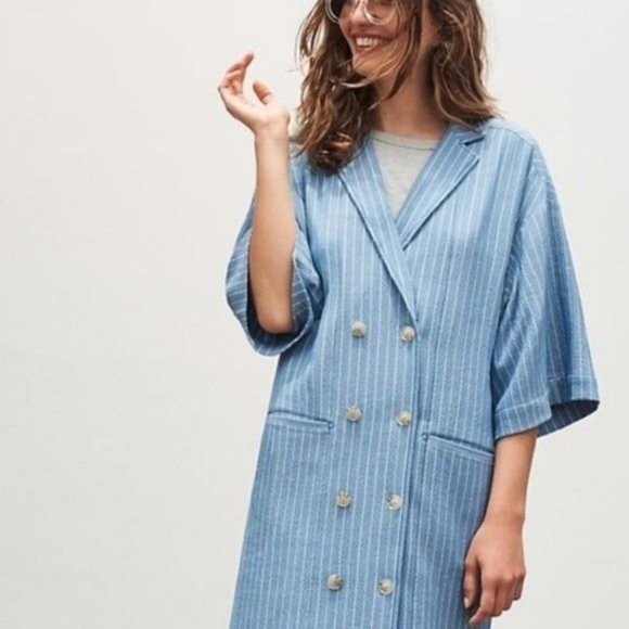 Anthropologie Striped Blazer Dress Denim Coat Jacket - Picture 5 of 8